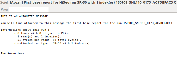 example email on NextSeq 500 run without First base report